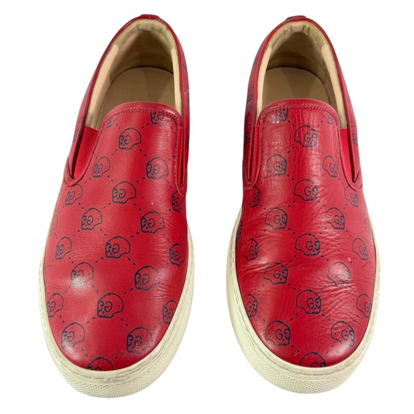 GUCCI GG Apollo Skull Red Leather Men's Sneakers Made in Italy 11 - 11.5 US